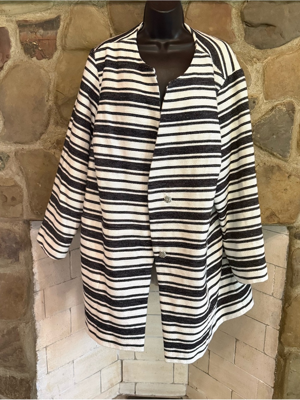 ellos Black and White Striped Blazer with Buttons Lined Durable Cotton Blend